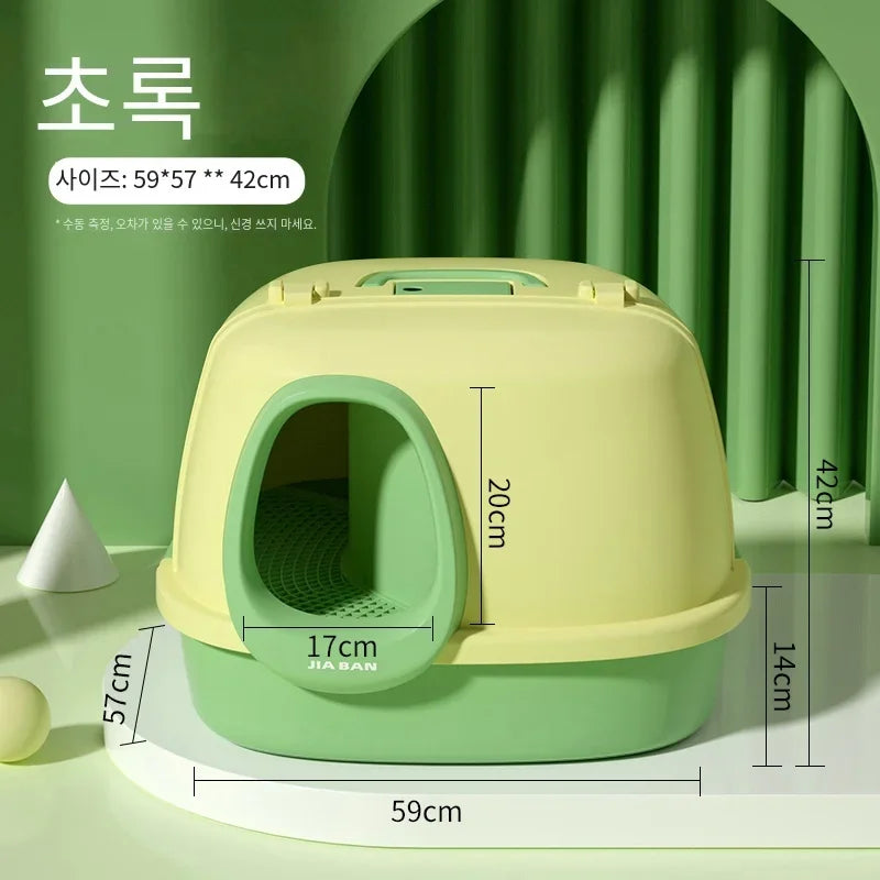 Large Corridor Cat Litter Box Spacious Toilet Anti-Splash Tray Fully Enclosed with Lift Cover Odor-Removing Sand Pedal Design