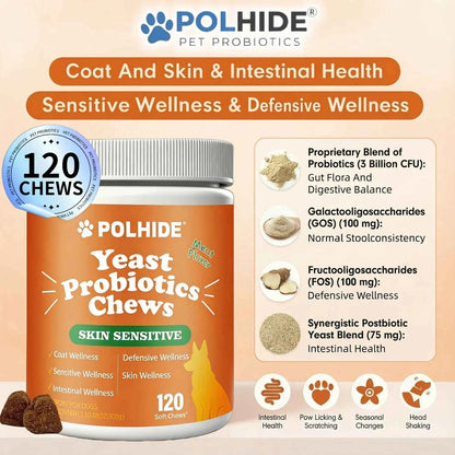 [90 Day Supply]120 Chews Yeast Probiotic For Dogs - Meat Flavor Soft Chews, Coat And Intestinal Health, Sensitive And Defensive Wellness, Pet Probiotic Supplement, All Ages Suitable