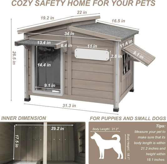Petscosset Dog House Outdoor, Anti-Chewing Iron Frame Wooden Dog Kennel Outside