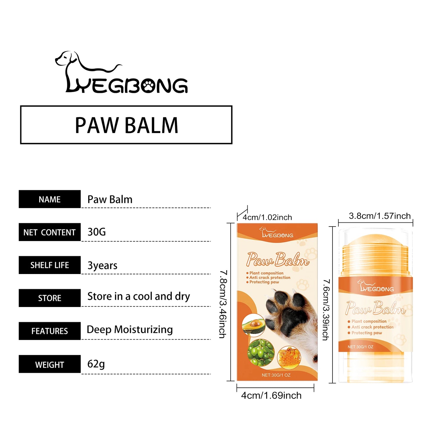 YEGBONG Pet Paw Care Cream Deep Nourishing Foot Pad Relieve Dry Skin Prevent Paw Pad Cracking Soothing Moisturizing Pet Paw Balm