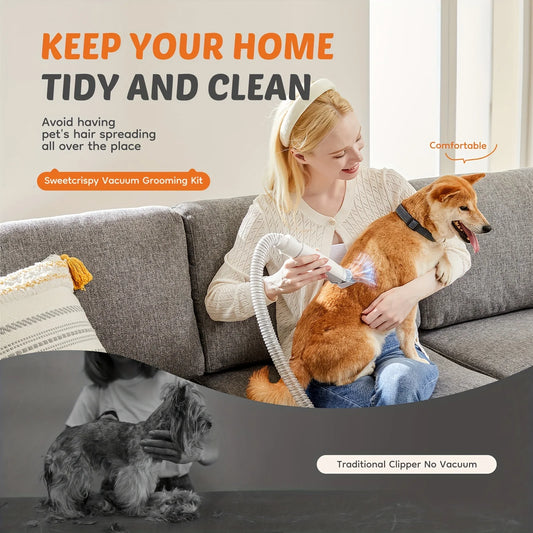 5-in-1 Dog Grooming Vacuum Kit Strong Pet Hair Removal Professional Clippers 6 Guide Combs Pet Grooming Tools for Dogs Cats - Pet Suppie