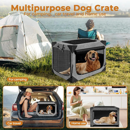 Collapsible Dog Crate for Large Dogs, Portable Pet Kennel with Chew-Proof Mesh Window (36' L x 25' W x 25', Dark Gray)