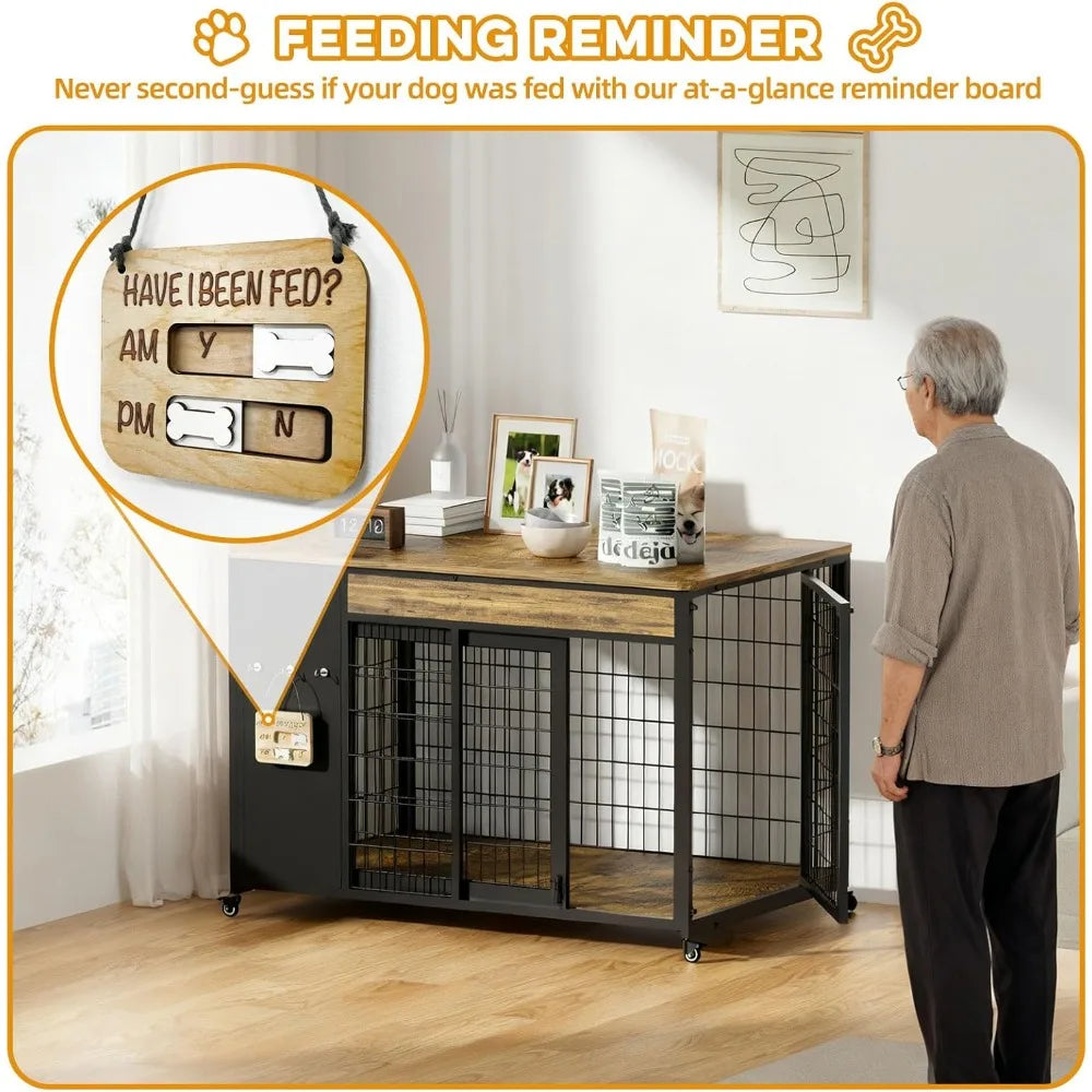 38" Dog Crate Furniture - Dog Crate with DIY Frame, Sliding Door Indoor Kennel, Wooden Dog Cage End Table, for Medium/Large,Cust