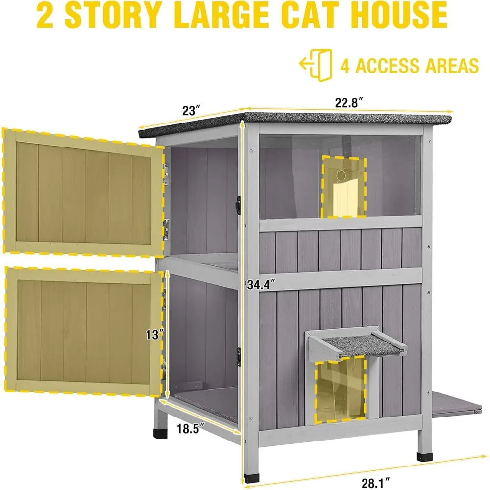 Waterproof Outdoor Cat Shelter - 2-Story Feral Kitty House for Winter, Suitable for Indoor and Outdoor Use