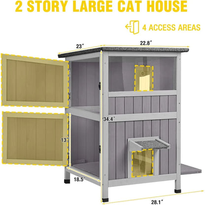 Waterproof Outdoor Cat Shelter - 2-Story Feral Kitty House for Winter, Suitable for Indoor and Outdoor Use