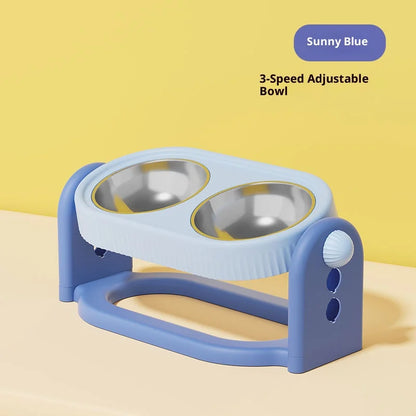 Adjustable Height Pet Bowl with Neck Support - Stainless Steel Dual Dish Anti-Slip Easy Clean Large Capacity Cat Dog Bowl