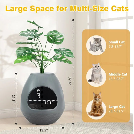 Egg-Shaped Semi-Enclosed Cat Litter Box with Odour Removal System – Large Plastic Cat Toilet (Grey) - Pet Suppie