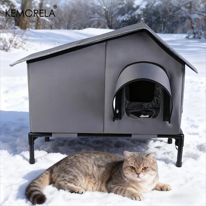 KEMORELA Winter Outdoor Cat House Equipped with an Escape Door - Large Feral Cat Shelter Collapsible Shelter for Small Dogs&Cats