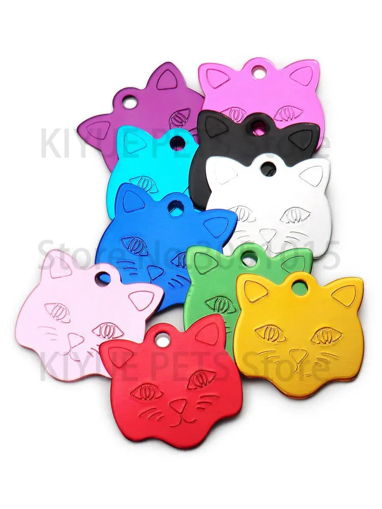 Wholesale 20Pcs Cat ID Tag Cats Name Tag Pendant  Aluminum Pet Accessories Face Nameplate Customized Tag For Cats Collar