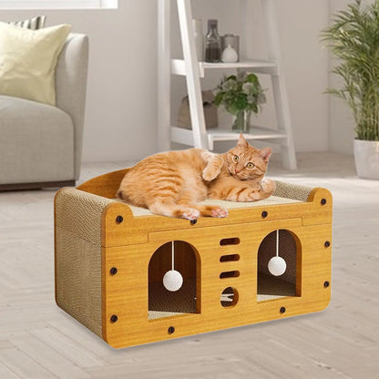 Cardboard Cat Scratcher House Lounge Bed Hideout Durable Furniture Protector Cat Play House for Indoor Cats Rest Exercise