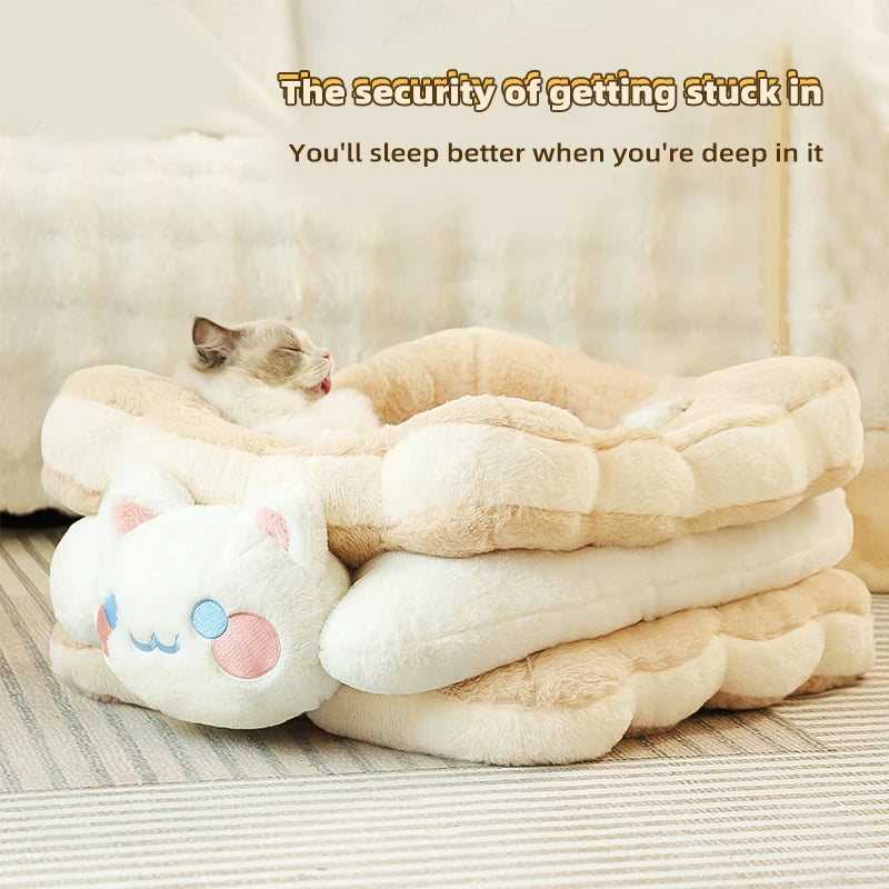 HOOPET Cat Bed Sandwich Cookie Cat Nest Winter Warm Thickened Cat Bed Winter Cat Kitten Sleeping With Pet Kennel