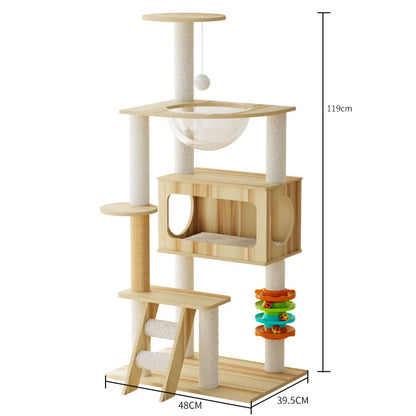 Multi-Level Cat Tree Condo – Modern Indoor Cat Furniture with Plush Bed Double Space Capsule Scratch Posts & Cozy Hideouts