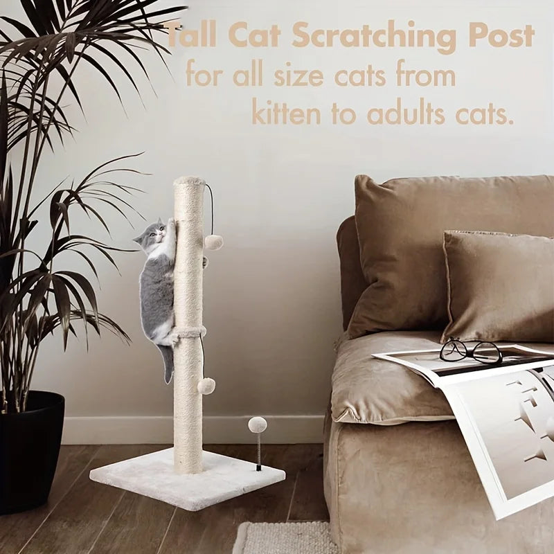 34-inch High Cat Scratching post Premium Basic Cat Scratching Indoor Sisal Scratching Post Tree Strap Hanging Ball for Adult Cat