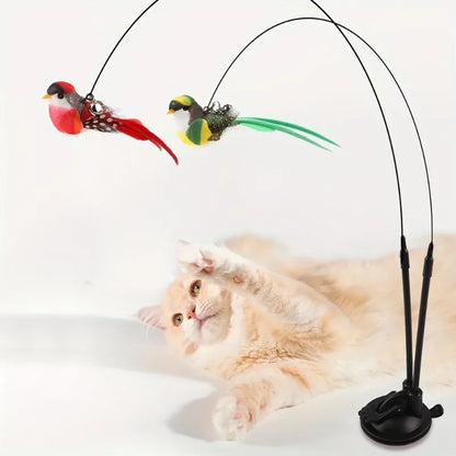Interactive Cat Wand - Anti-Slip Suction Base & Double-Lock Grip Design No Battery Pet Toy for Indoor/Outdoor Hunting Training