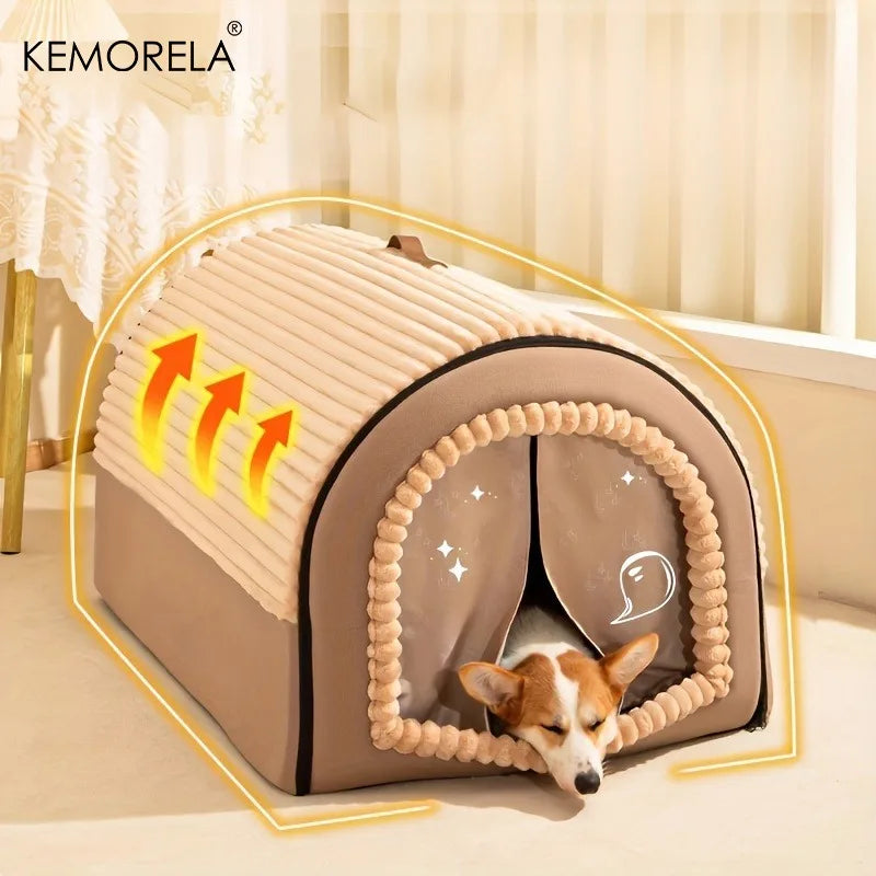 KEMORELA Thickened All-Season Enclosed Pet Bed Portable Dog House Cat Tent with Washable Bedding for Small Medium Large Dogs