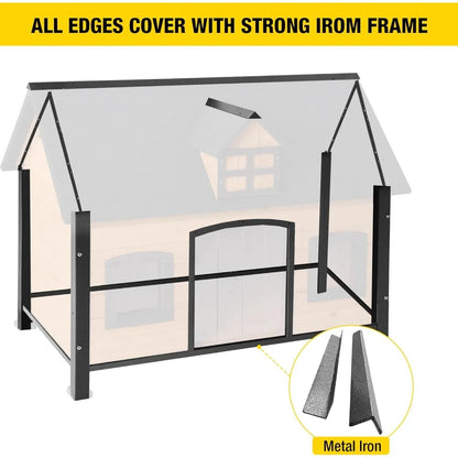 Dog House with Insulated Liner Anti-Chewing Metal Frame Design Insulated Wooden Dog Kennel with Unique Design Roof, Weatherproof