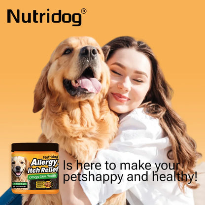 NUTRIDOG Dog Allergy Itch Relief Chews Omega-3 Vitamin C Support Skin For Dog Immune Health Supplement Nutrition 90 PCS/Bottle