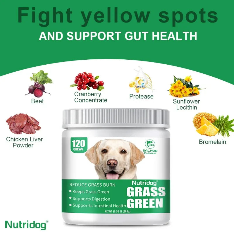 Grass Green Dog Chews - Lawn Urine Neutralizer, Reduces Urine Burns to Grass, Keeps Grass Green, Maintains Intestinal Health