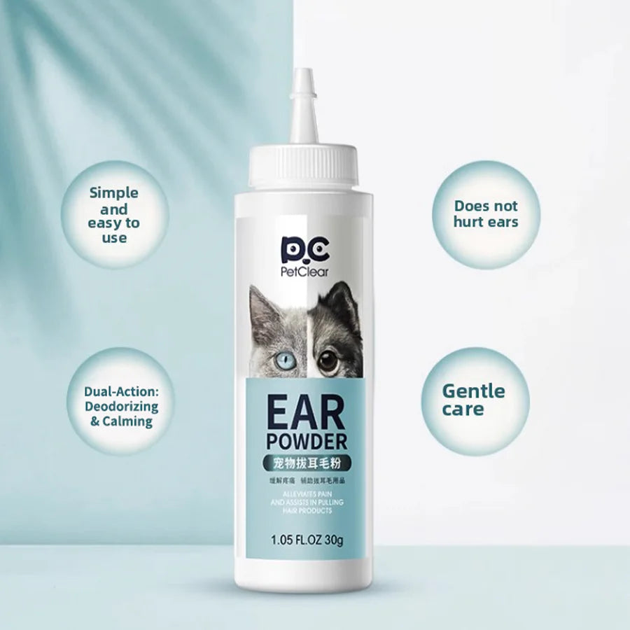 PETCLEAR Cat Dog Ear Powder Painless Ear Hair Removal Powder for Pets Easy to Remove Ear Hair Pets Cleaning Tools 30g