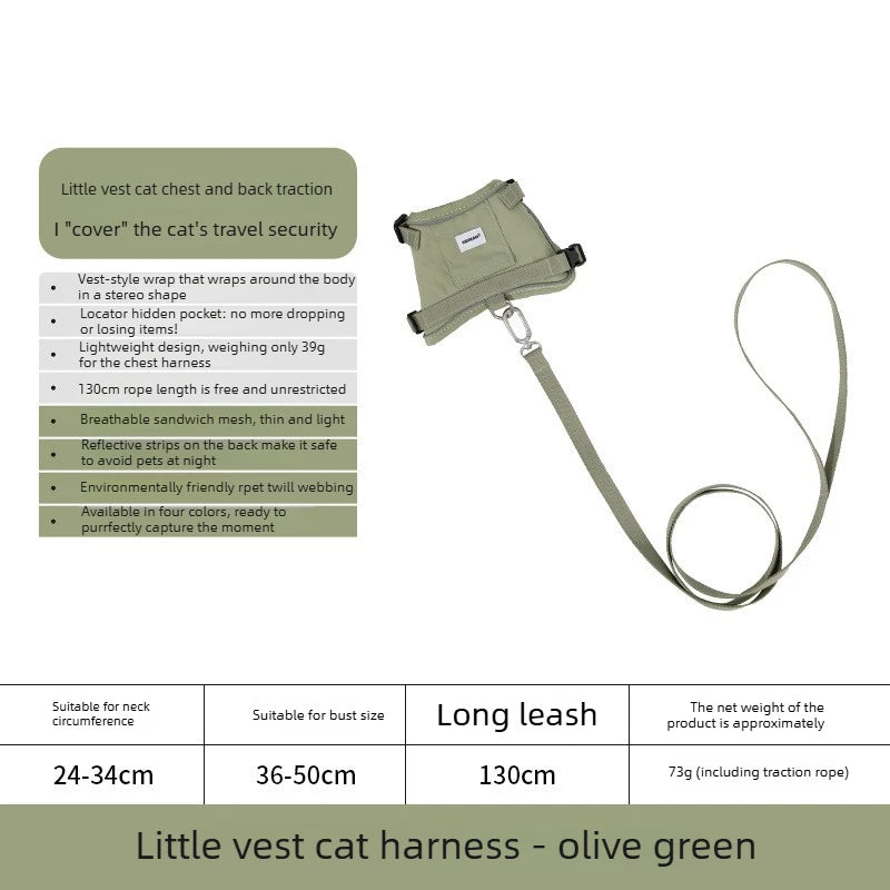 Anti-Escape Cat Vest Harness 39g, GPS Tracker Pocket, Breathable Mesh, Reflective, 130cm Leash for Walking, cat accessories