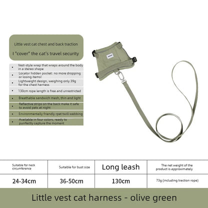 Anti-Escape Cat Vest Harness 39g, GPS Tracker Pocket, Breathable Mesh, Reflective, 130cm Leash for Walking, cat accessories
