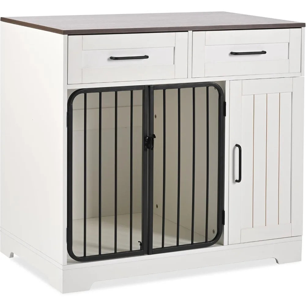 Dog Crate Furniture, Indoor Dog Kennel House with 2 Drawers and Storage Cabinet, Modern Furniture Dog Cage Side End Table