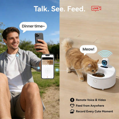 Wholesale 5 Meals Automatic Cat Feeder Wet Food with Refrigerate Warm Schedule Voice & Monitor Functions for Multi-Pet Homes