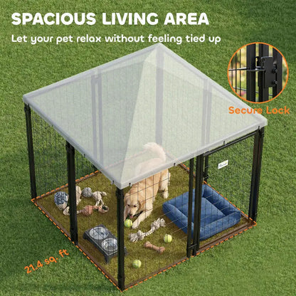 Lockable Dog House Kennel with Water-resistant Roof for Small and Medium Sized Pets, 4.6' x 4.6' x 5'