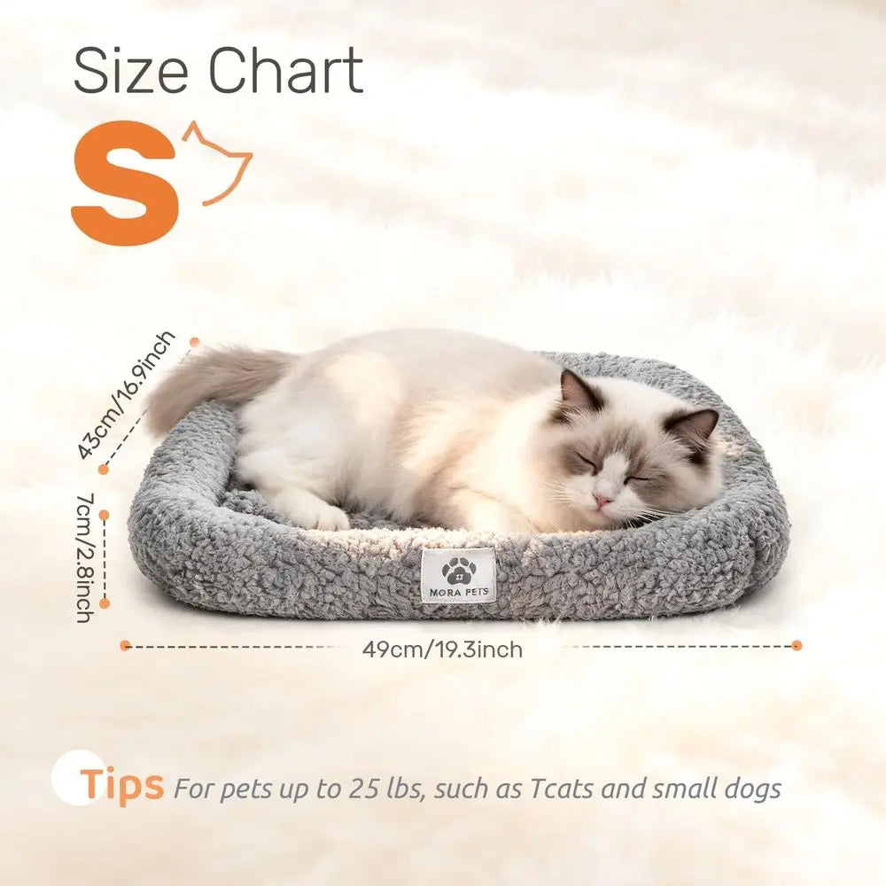 Self Warming Cat Bed Self Heating Pet Pad with Bolster and Foam Washable Removable Cover Non Slip Thermal Sherpa Fabric Pet Mat