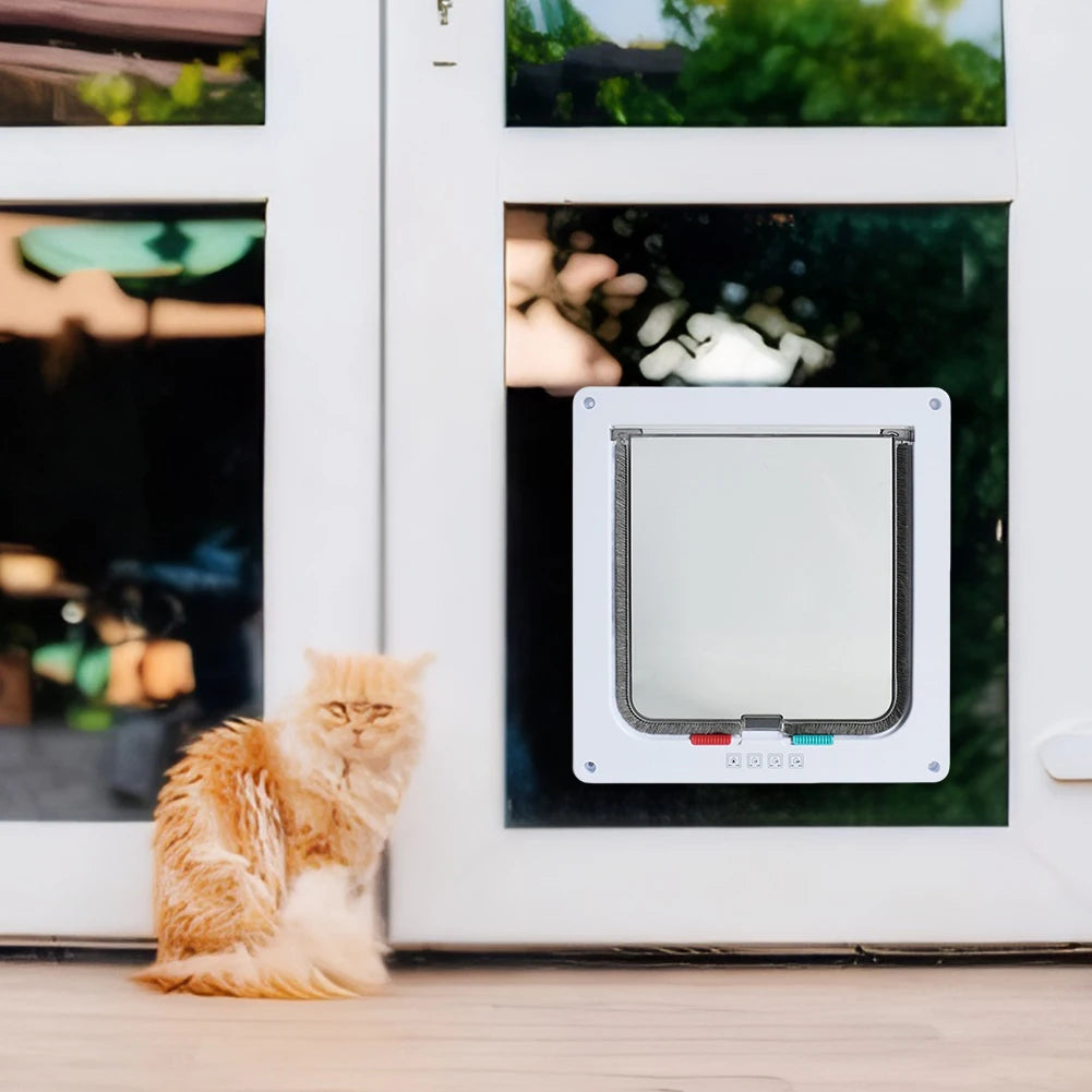 Cat Flap Door with 4 Way Security Lock Puppy Kitten Safety In&out Pet Door ABS Plastic Small Pet Gate Dog Cat Kitten Flap Door