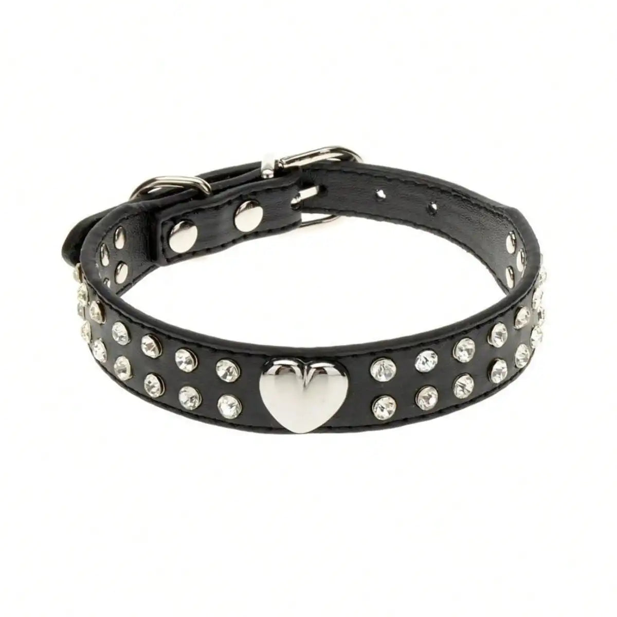 Cute Two Rows Rhinestone Dog Collar Heart Bling Puppy Collar Fancy Crystal Glitter Pretty Jewel Diamond Girl Dog Collars For Small Medium Pet Female Dogs Cats