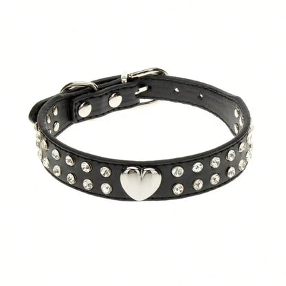 Cute Two Rows Rhinestone Dog Collar Heart Bling Puppy Collar Fancy Crystal Glitter Pretty Jewel Diamond Girl Dog Collars For Small Medium Pet Female Dogs Cats