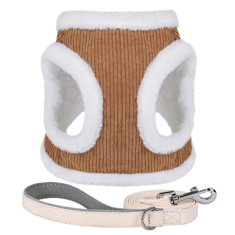 Warm Winter Dog Harness and Leash Set Soft Fur Cat Dog Vest Harness For Small Medium Dogs Cats Chihuahua French Bulldog