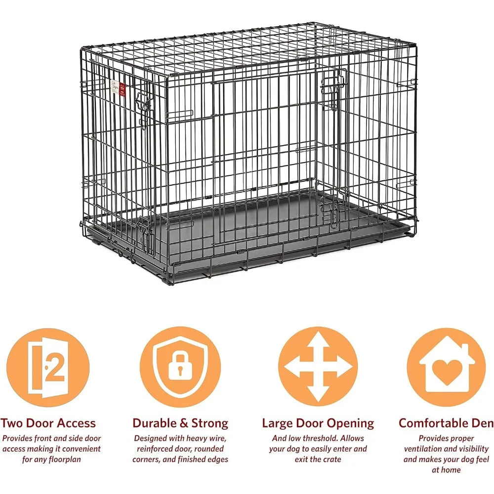 36-Inch Folding Dog Crate with Double Doors, Leak-Proof Pan, Divider Panel for Medium to Large Dogs