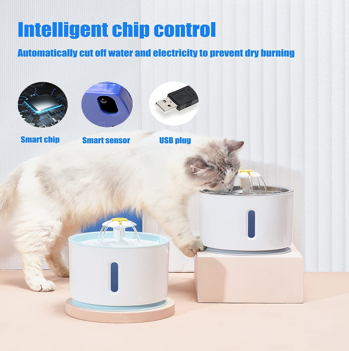ATUBAN Cat Water Fountain, 81oz/2.4L Pet Water Fountain Replacement Filters Stainless Steel Automatic Drinking Fountain for Cats