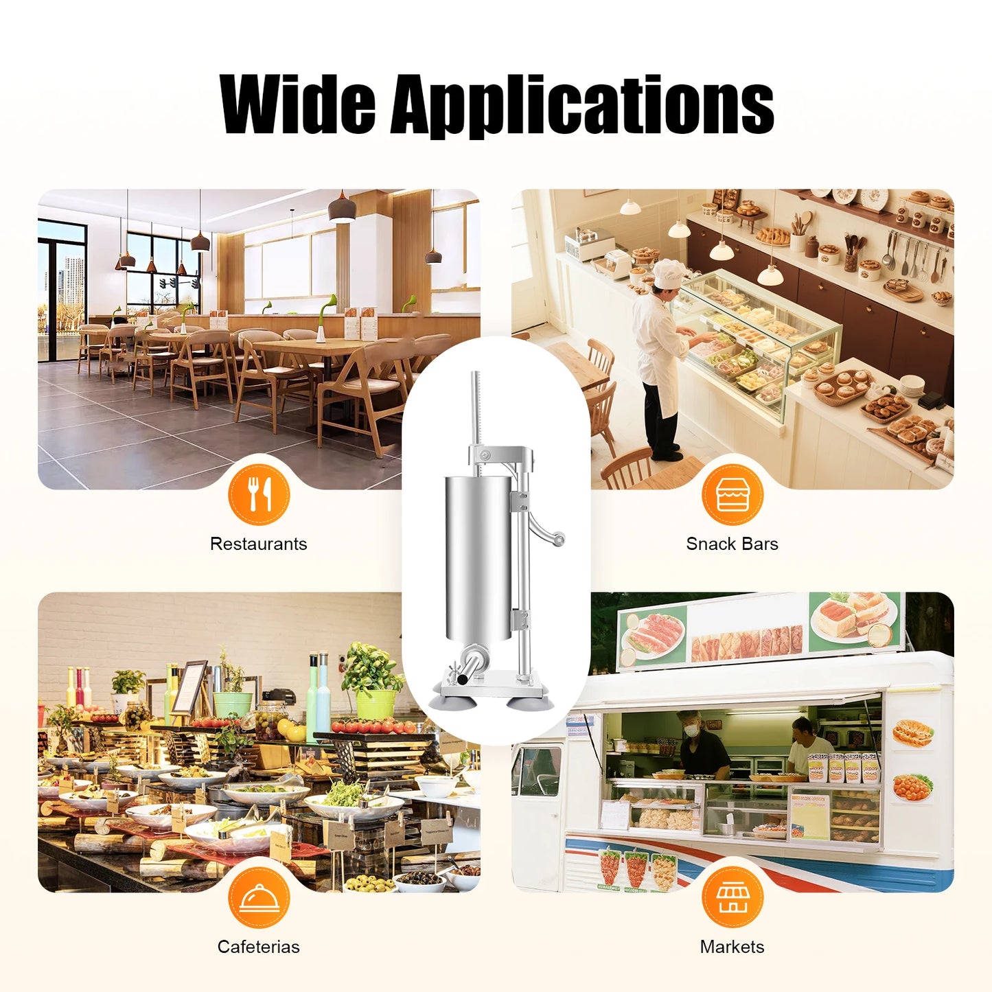 3L Vertical Manual Sausage Stuffer Machine Stainless Steel Sausage Maker with 4 Steel Tubes&7 PE Tubes Sausage Meat Filling Tool