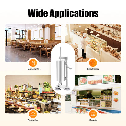 3L Vertical Manual Sausage Stuffer Machine Stainless Steel Sausage Maker with 4 Steel Tubes&7 PE Tubes Sausage Meat Filling Tool