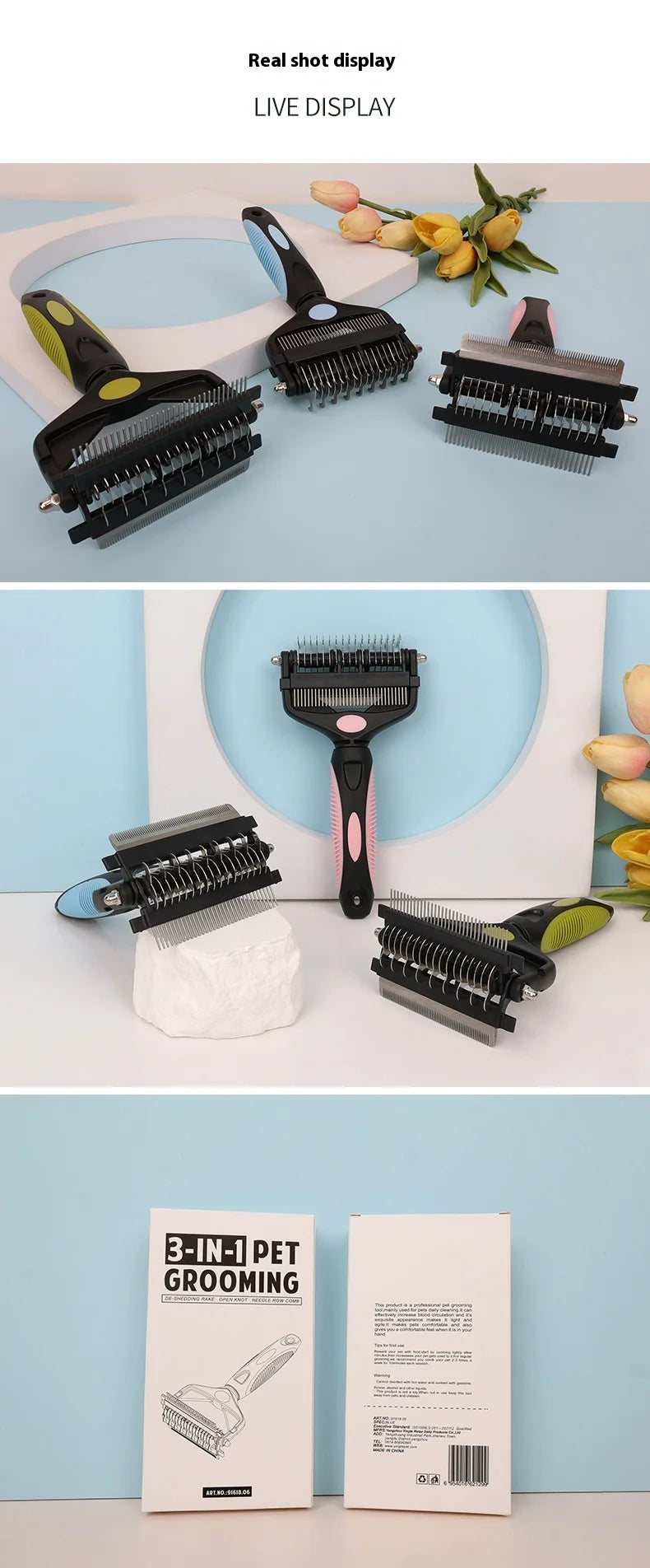 3 In 1 Pet Deshedding Brush Dog Hair Remover Pet Fur Knot Cutter Puppy Cat Comb Brushes Dogs Grooming Shedding Supplies