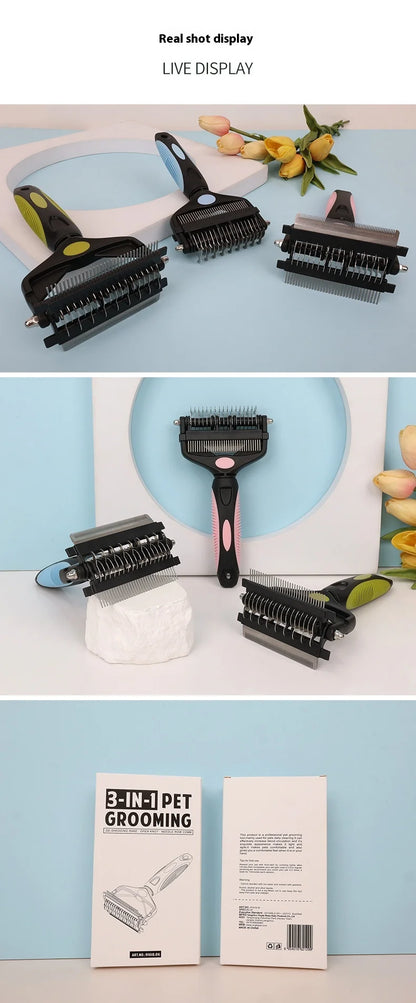 3 In 1 Pet Deshedding Brush Dog Hair Remover Pet Fur Knot Cutter Puppy Cat Comb Brushes Dogs Grooming Shedding Supplies