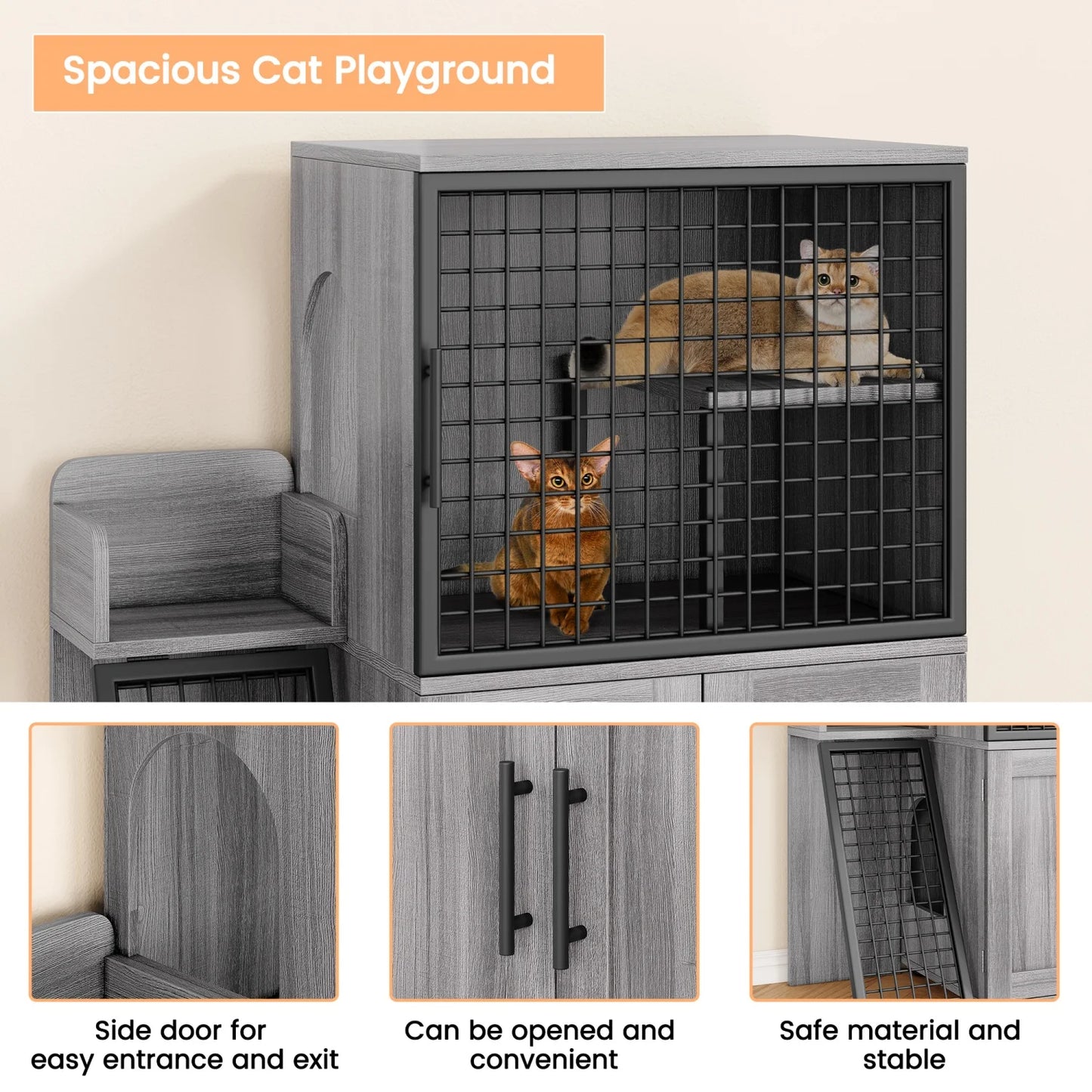 Cat Litter Box Enclosure with Platform,Double Layer Cat Litter Hidden Furniture,Cat Washroom Furniture,Cat House with Ladder
