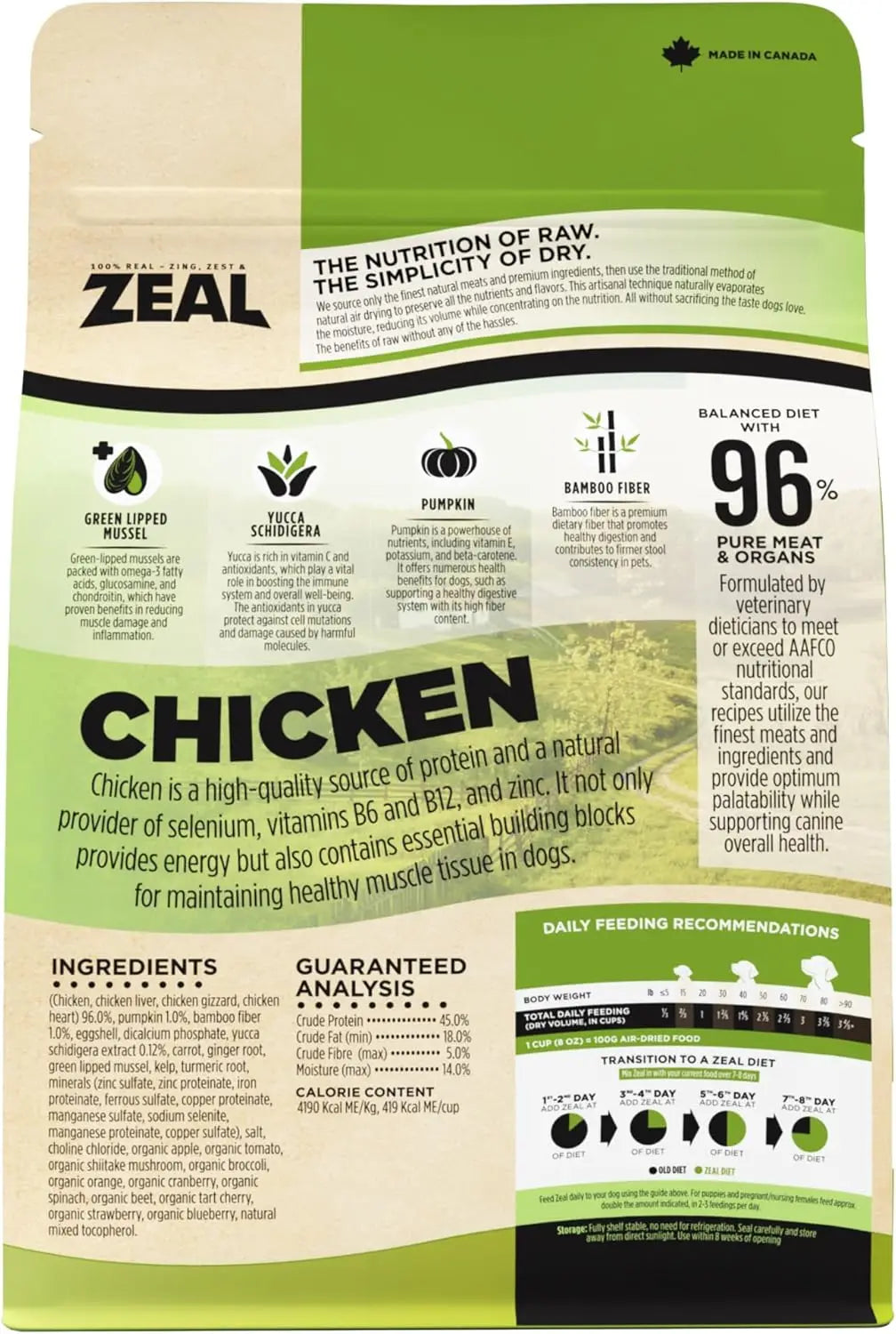 Canada Air-Dried Chicken Dog Food - High Protein, Grain Free, No Fillers, Natural Superfoods (2.2 lb)