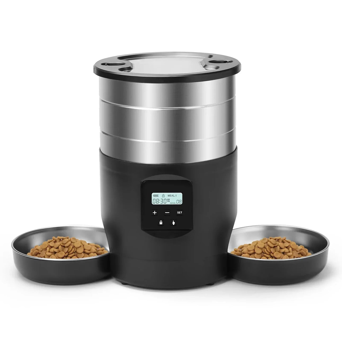 4.5L Intelligent Pet Feeder With Two Stainless Steel Bowls Button & WiFi APP Control Cat/Dogs Timed Food Automatic Dispenser