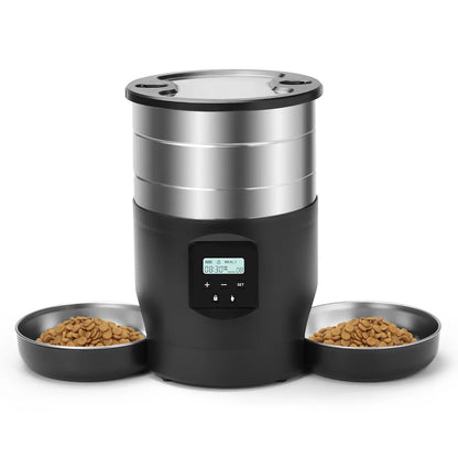 4.5L Intelligent Pet Feeder With Two Stainless Steel Bowls Button & WiFi APP Control Cat/Dogs Timed Food Automatic Dispenser