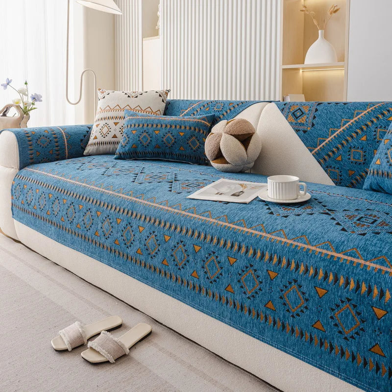 Chenille Sofa Cover Anti-slip Geometric Couch Slipcover Winter Warm ArmChair Protector for Living Room 1/2/3/4 Seater L Shaped