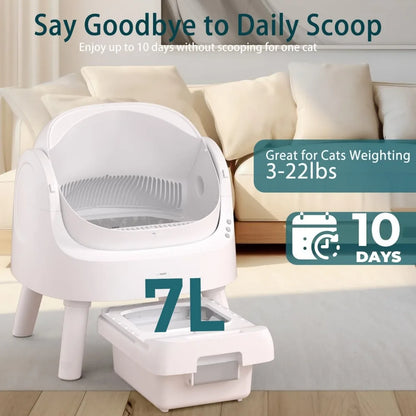 Automatic Top-Opening Multi-Cat Litter Box with Safety Features, Mat & Liner Included, White