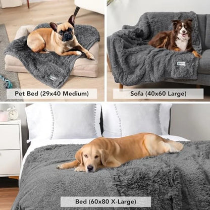 Waterproof Dog Blanket for Large Dog Queen Size Calming Pet Blanket Couch Cover Protector Sherpa Faux Fur Cat Throw for Sofa Fu