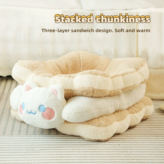 HOOPET Cat Bed Sandwich Cookie Cat Nest Winter Warm Thickened Cat Bed Winter Cat Kitten Sleeping With Pet Kennel