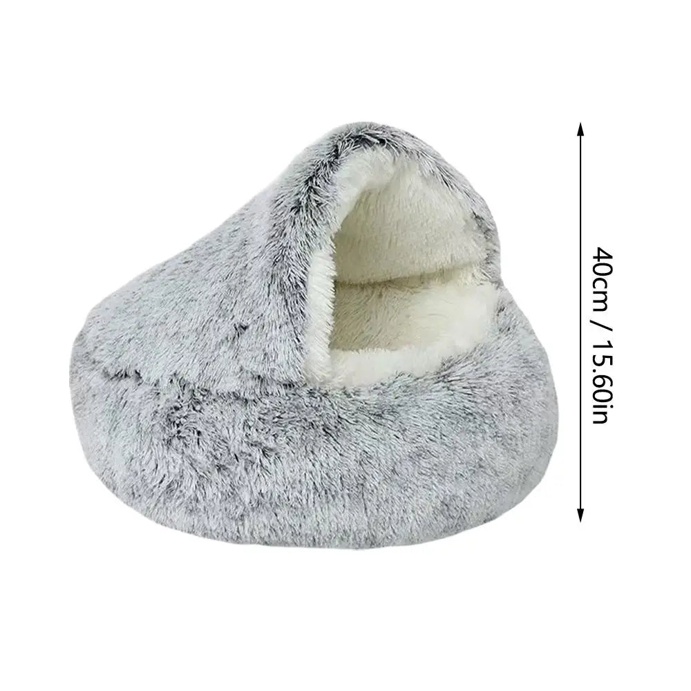 Snooze Cat Bed Round Plush Fluffy Hooded Cozy Cat Bed Cave for Indoor Donut Self Warming Small Dog Bed Anti-anxiety Puppy Kennel