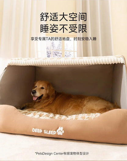 Dog Den Large-sized Dogs' Winter and Autumn Warmth Preservation Quilted Cat Den Drawer House Pet Bed Golden Retriever Washable