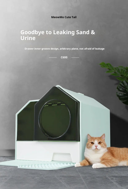 Cleaning Cat Litter Box Enclosed Cat Toilet Drawer Odor Control Large Sealed Anti Odor Chimney Vent Easy Scoop Dispenser